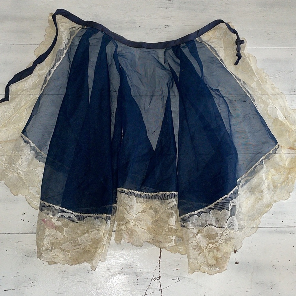 Vintage Betty dain Florida lingerie apron blue creame lace OSFM 1950’s